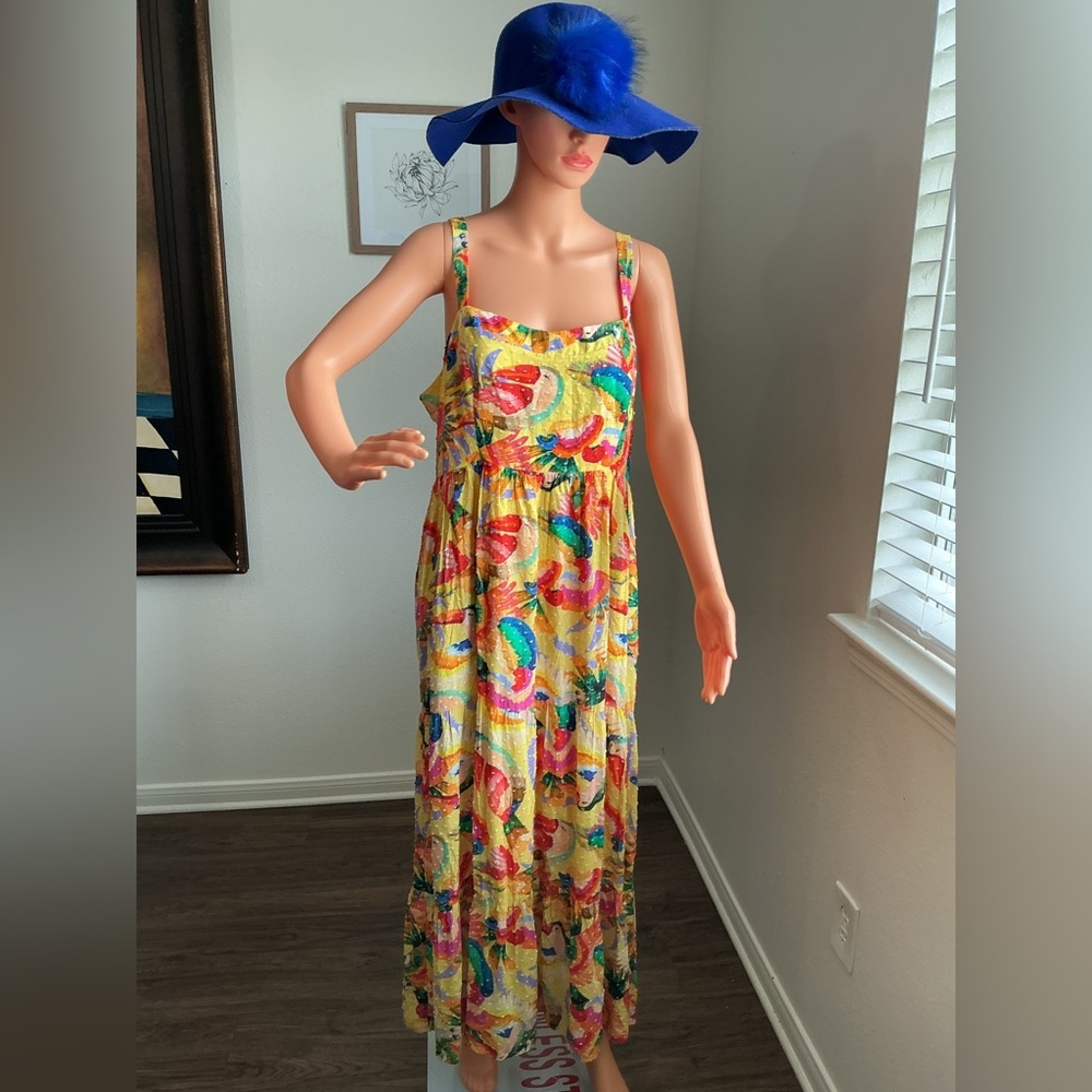 FARM Rio Yellow Floral Maxi Dress with Multicolor Print Size XL - Picture 3 of 14